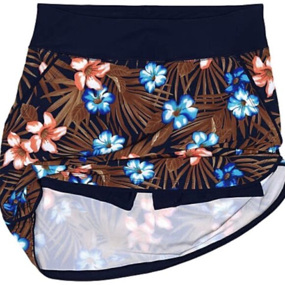 Land’s End plus size quick dry skirt shorts navy tropical palm swim skirt 24W - Picture 1 of 5